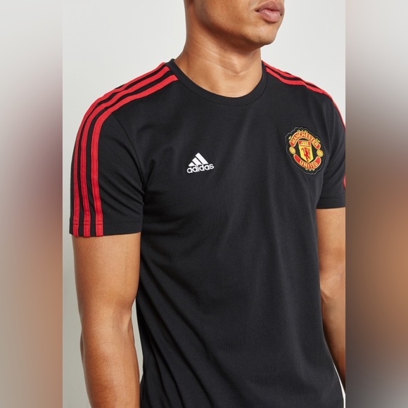Adidas Manchester United Black Red Stripe T-Shirt Boy’s L Soccer Fútbol England - Picture 3 of 12